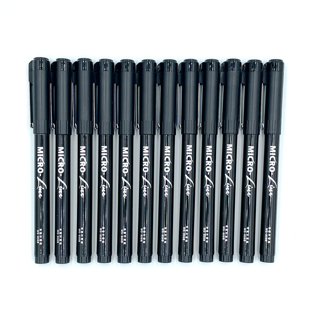 Black Fineliner Needle Point Drawing Pen Set, 12 pcs