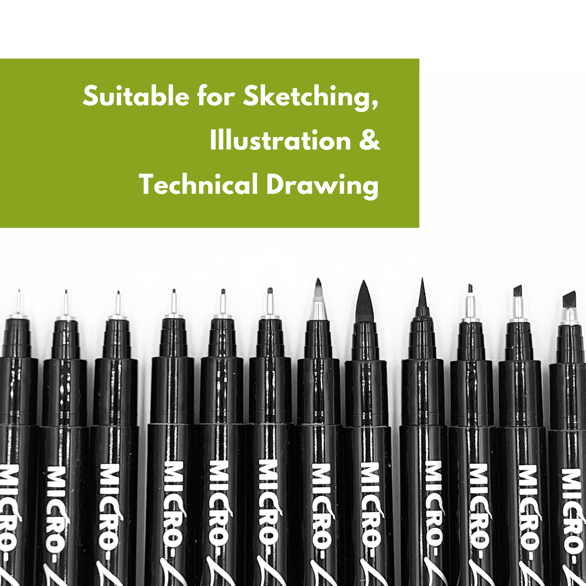 Black Fineliner Needle Point Drawing Pen Set, 12 pcs