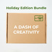 Cantoo City's Cardboard box with 'Holiday Edition Bundle' and 'A Dash of Creativity' text on a light gray background