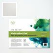 Watercolour pad packaging with green watercolour design on a white background