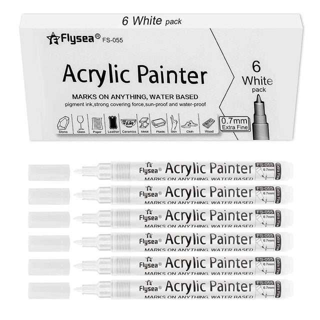 Flysea Acrylic Paint Pen Bundle (Open box 12 Units) - White