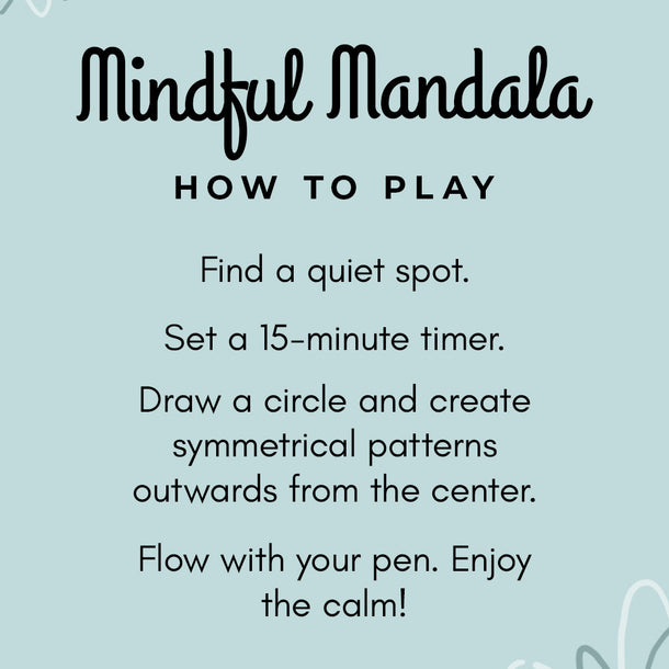 Instructions for playing with a mindful mandala on a light blue background from Doodle Square