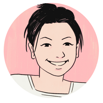 A digital profile card for Sherry Founder, featuring a circular cartoon illustration of a smiling woman with dark hair on the left, and black text on a white background on the right detailing her journey in fine arts, advertising, and her role as founder of Canto City.