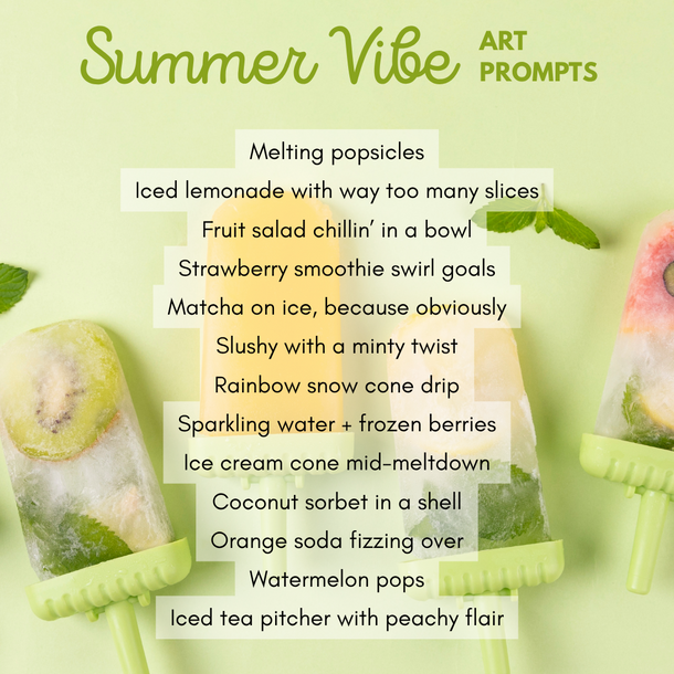 Illustrations of various popsicles with text descriptions on a green background, featuring the Doodle Square logo.