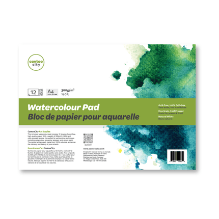 CantooCity A4 Watercolor Pad - Cold Press, 100% Cellulose - 300 g/m² (140 lb) -  Acid Free, Off White for sketching, painting